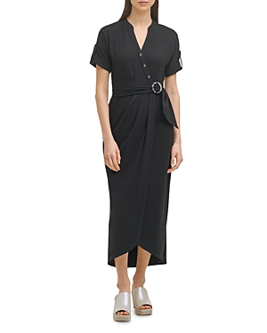 KARL LAGERFELD KNIT FAUX WRAP DRESS,LD1BK567