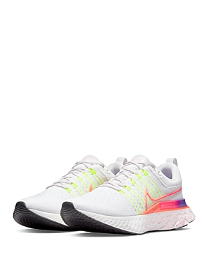 Nike Women's React Infinity Run Flyknit Low Top Running Sneakers In White/neon Yellow