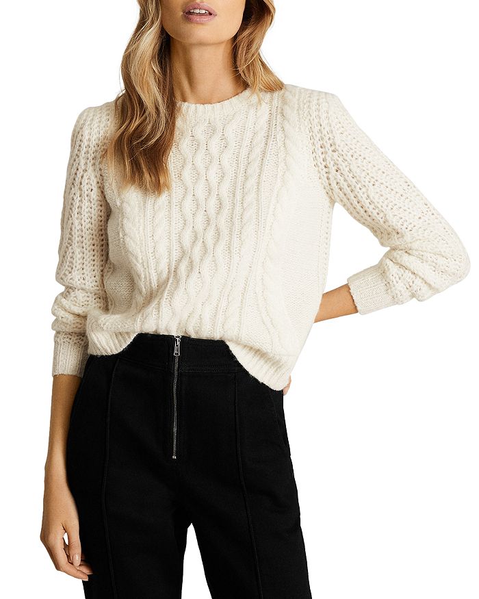 Reiss Amelie Cropped Cable Knit Sweater In Cream ModeSens