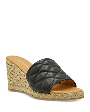 Andre Assous WOMEN'S ANALISE SQUARE TOE QUILTED LEATHER ESPADRILLE WEDGE SANDALS