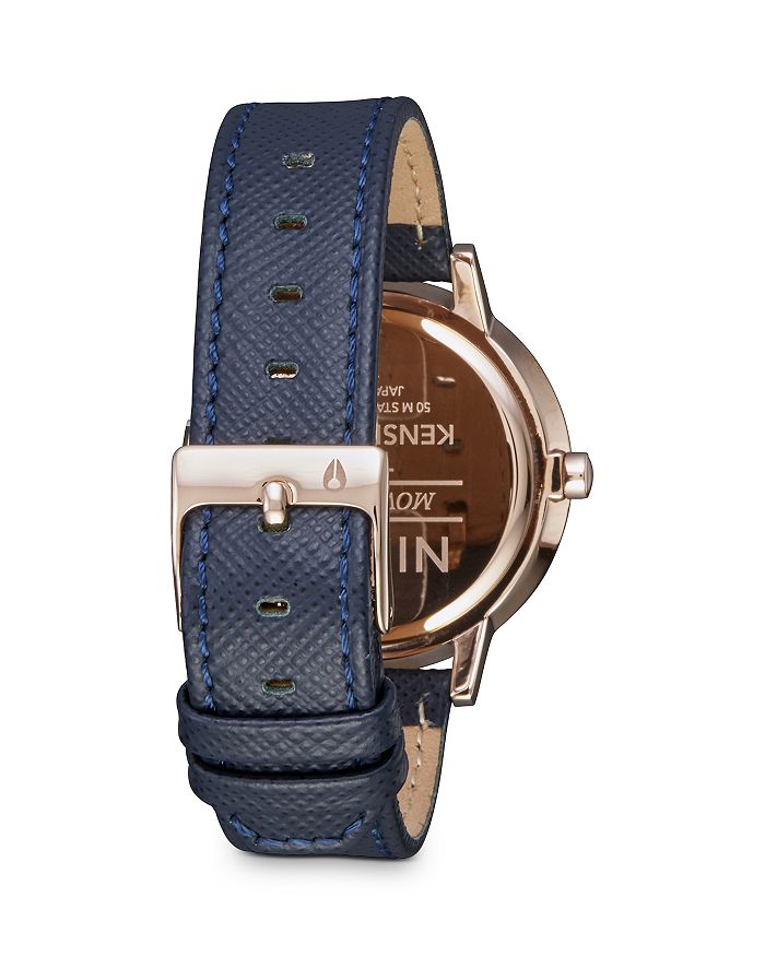 Shop Nixon The Kensington Leather Watch, 36.5mm In Navy
