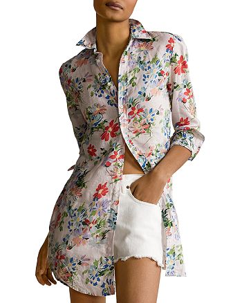 Mount Bank Dialoog camouflage Ralph Lauren Floral Linen Tunic Shirt | Bloomingdale's