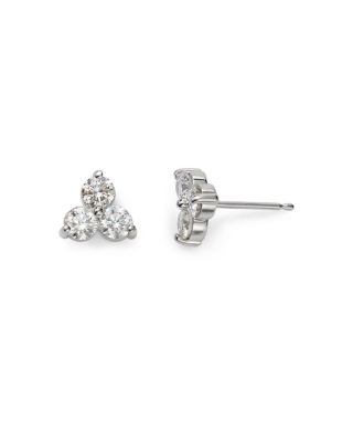 Diamond Three Stone Stud Earrings in 14K White Gold, 0.90 tcw 