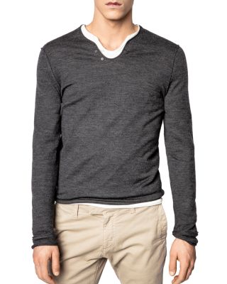 Zadig & Voltaire newest Monastir Merino Wool Long Sleeve Henley Sweater Blue Size Large