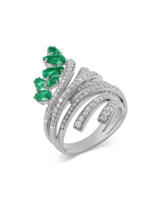 HUEB - 18K White Gold Mirage Emerald & Diamond Swirl Statement Ring