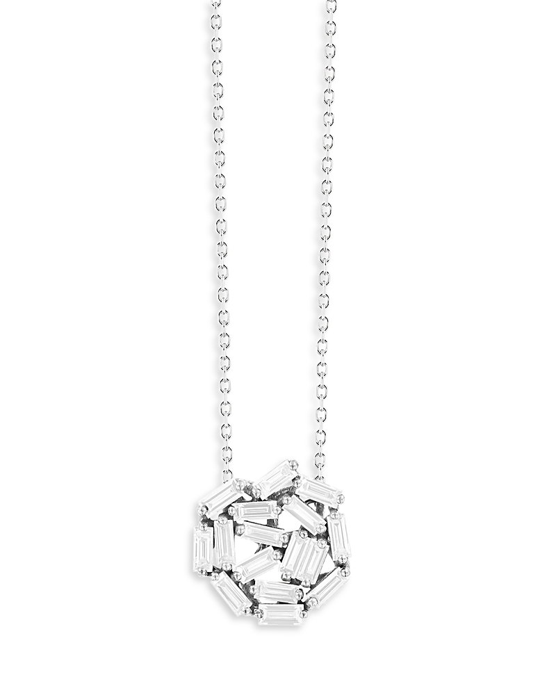 Suzanne Kalan 18K White Gold Fireworks Diamond Baguette Circle Cluster Pendant Necklace, 16-18