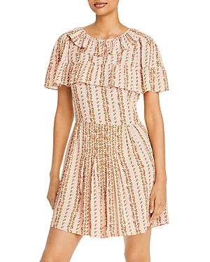 See By Chloé Ruffled Floral-print Crepe De Chine Mini Dress In Multicolor