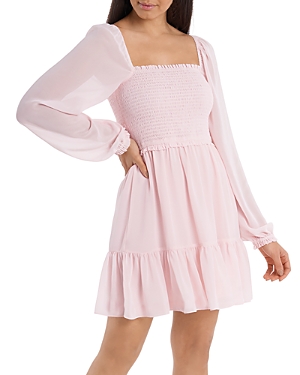 1.state Smocked Ruffled Dress In Pink Taffe