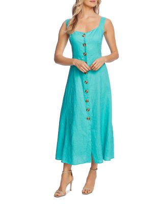 Vince Camuto Button Front Sleeveless Midi Dress In Ocean Wave 