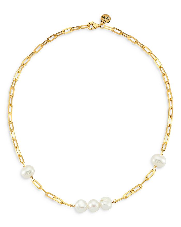 Maison Irem 18K Gold-Plated Grace Pearl Link Necklace, 16.5 ...
