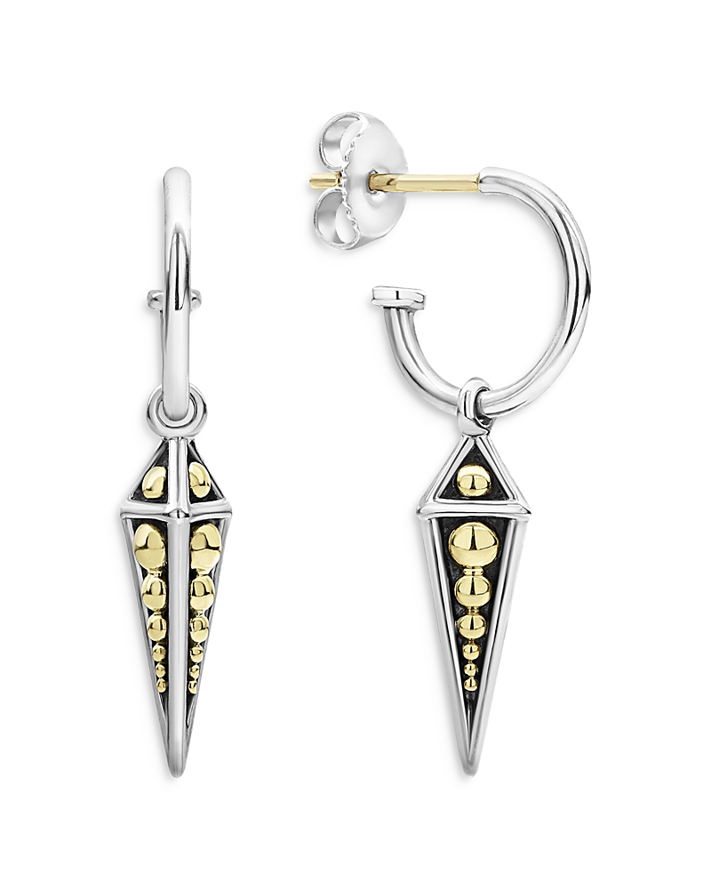 Lagos Ksl 18K Yellow Gold and Sterling Silver Pyramid Spike Charm Hoop Earrings