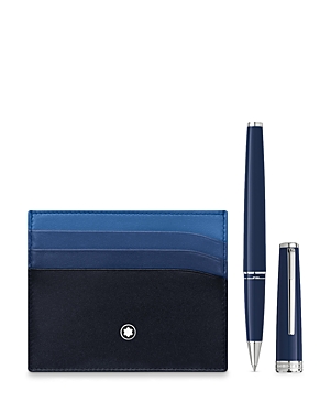 Montblanc Meisterstuck Pocket Card Holder & Pix Blue Rollerball Pen Set