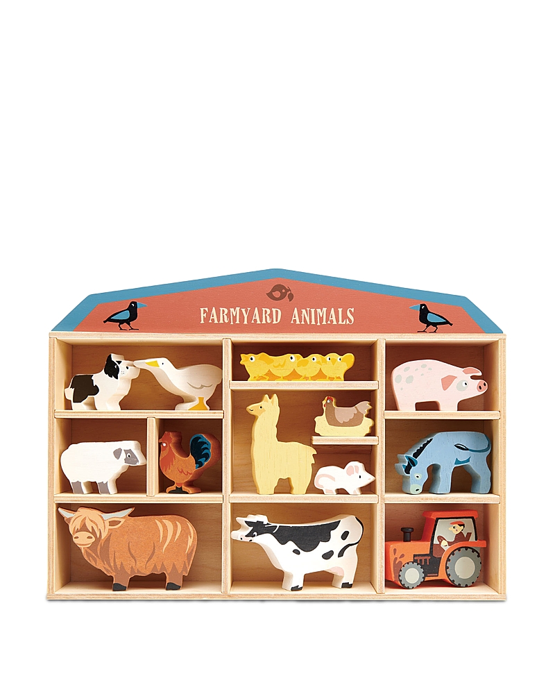 Tender Leaf Toys Kid's 13-piece Farmyard Animals Toy Set W/ Display Shelf