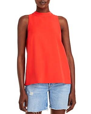 Milly Daphne Sleeveless Cady Top In Summer Coral