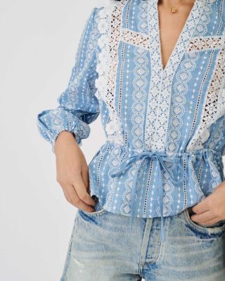 Haut Maje Tangi En Coton Et Lin Avec Inserts Dentelle - Taille 1 - Neuf Avec étiquettes Blanc
