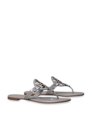 Tory Burch Mini Miller Jelly Flat Thong Sandals In Malta Gray Patent Leather