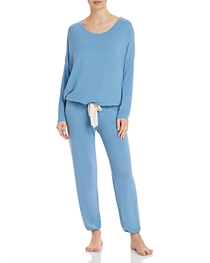 Eberjey Gisele Slouchy Pajama Set In Blue Shadow/blush