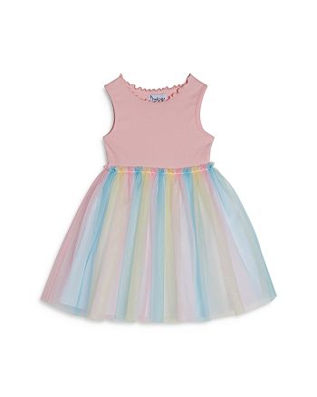 Pippa & Julie | Dresses | Rainbow Foil Dots Shimmer Fitandflare Dress Ruffled Shoulders A Full Skirt