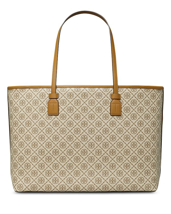 NEW TORY BURCH MONOGRAM COATED CANVAS TOP ZIP TOTE Granola NWT
