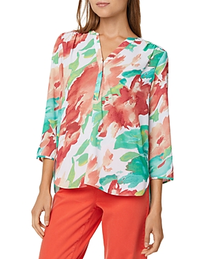 Nydj Perfect Printed Henley Blouse In Summertide