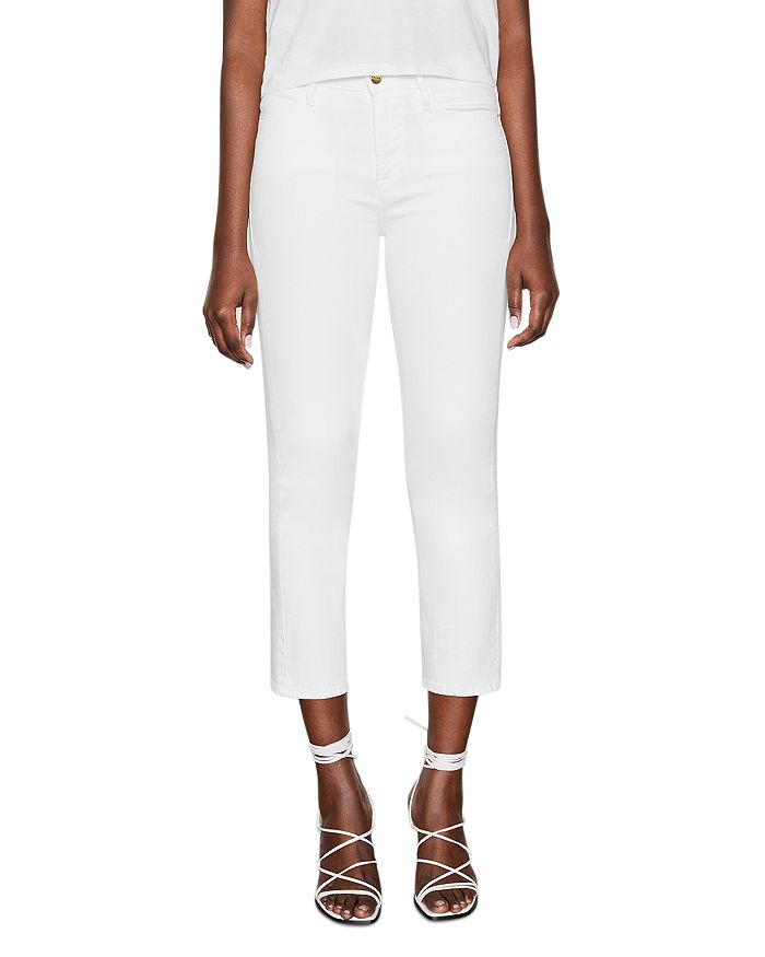 Shop Frame Le High Rise Straight Ankle Jeans In Blanc