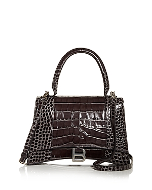 Balenciaga Hourglass Small Leather Top Handle Bag In Dark Gray Croc Embossed/silver