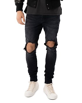 Mens Clothing Jeans Slim jeans Purple Brand Denim Ripped-knee Slim-fit Jeans in Black for Men 