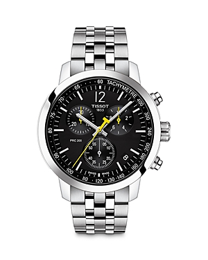 Tissot Men's Swiss Chronograph Prc 200 Stainless Steel Bracelet Watch 43mm In Black