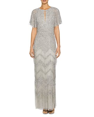 Aidan Mattox Beaded Flutter Sleeve Keyhole Front Gown Bloomingdale s