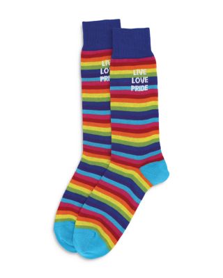 THE MEN'S STORE AT BLOOMINGDALE'S THE MEN'S STORE AT BLOOMINGDALE'S LIVE LOVE PRIDE RAINBOW STRIPE CREW SOCKS - 100% EXCLUSIVE