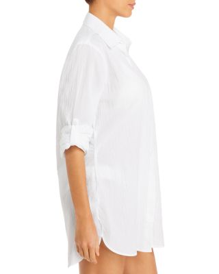 Crinkle Boyfriend Shirt Swim Cover-Up