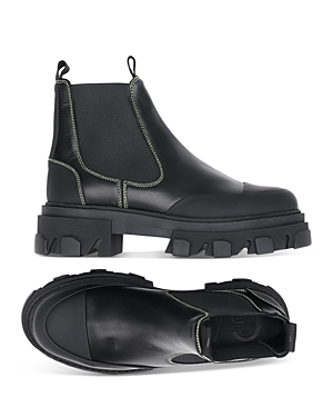 Ganni Contrast-stitching Low Chelsea Boots In Black
