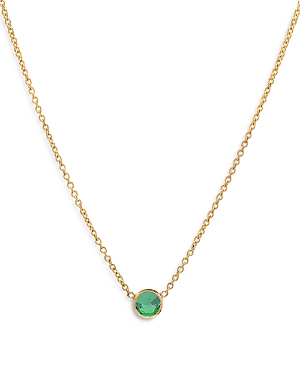 14K Yellow Gold Emerald Birthstone Solitaire Pendant Necklace, 16-18