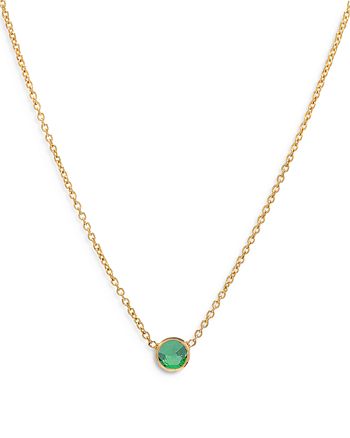Zoe Lev - 14K Yellow Gold Emerald Birthstone Solitaire Pendant Necklace, 16-18"