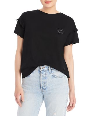 Valerie Frangie - Embroidered Ruffle Sleeve Tee