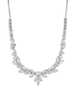 Nadri - Prima Cubic Zirconia Cluster Statement Necklace in Rhodium Plated, 16"-18"