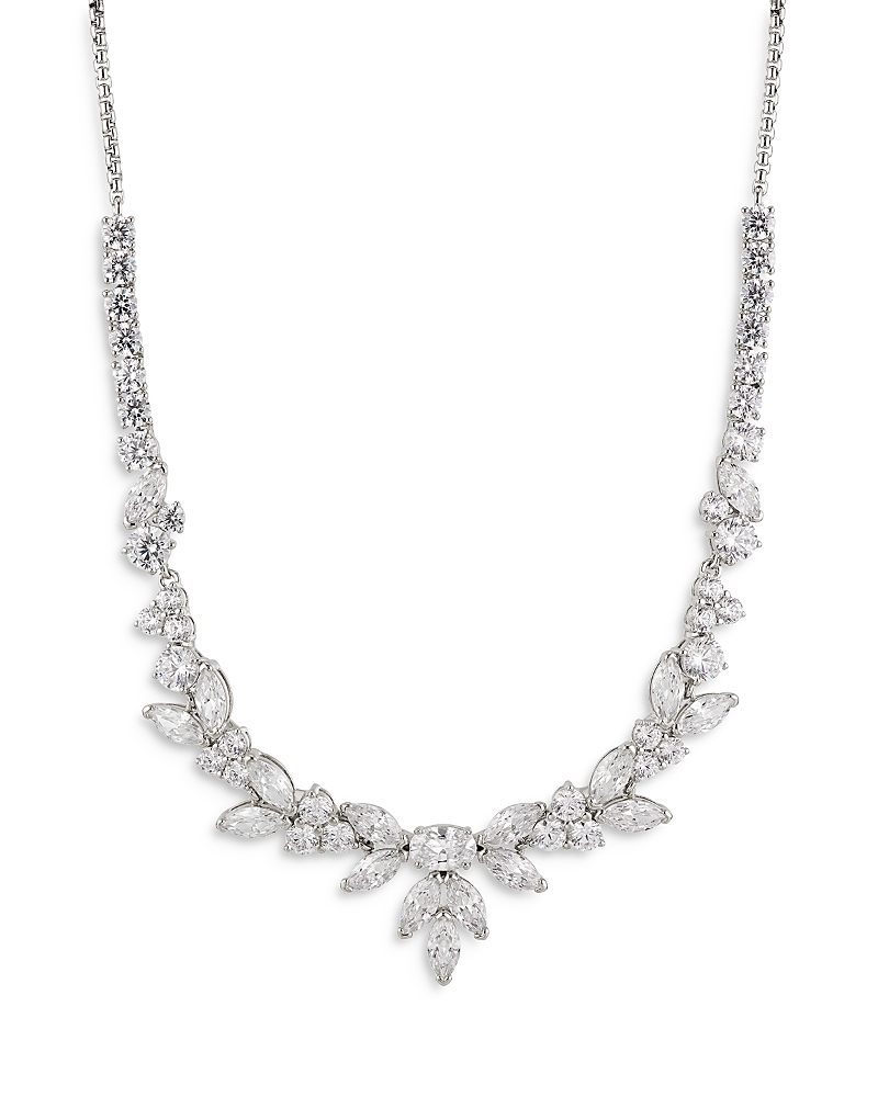 Nadri Prima Cubic Zirconia Cluster Statement Necklace In Rhodium Plated, 16-18 In Rhodium