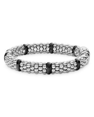 Sterling Silver & Ceramic Caviar Beaded Diamond Station Bracelet