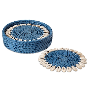 Mode Living Capiz Woven Coasters, Set Of 4 In Blue