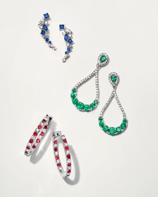 Diamond and Blue Sapphire Climber Earrings in 14K White Gold 