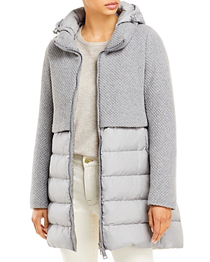 Herno Knit Overlay Puffer Coat In Gray