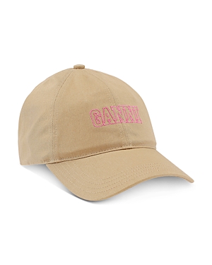 Ganni Logo Embroidered Organic Cotton Cap In Hazel