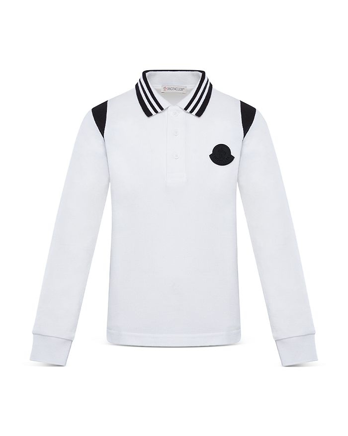 Moncler Unisex Long Sleeve Cotton Polo - Little Kid In White