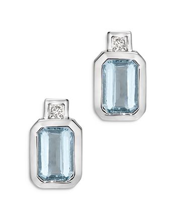 Bloomingdale's - Aquamarine & Diamond Stud Earrings in 14K White Gold - 100% Exclusive