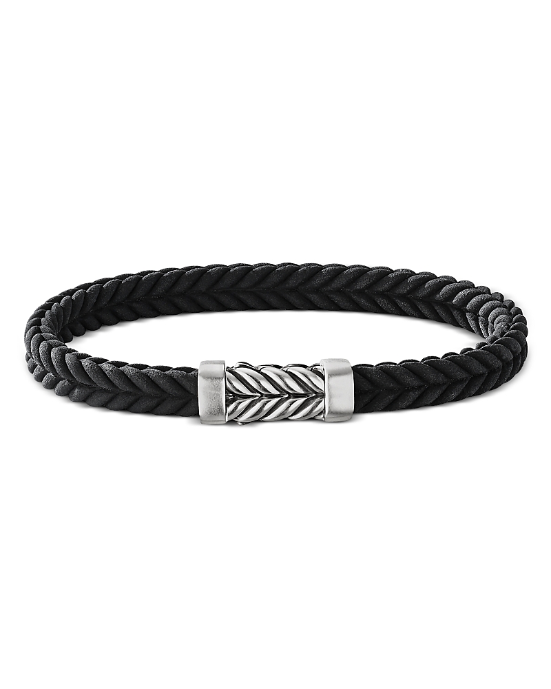 David Yurman Men's Sterling Silver Chevron Black Rubber Bracelet