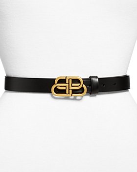 Balenciaga - Women's Double Logo Slim Leather Belt