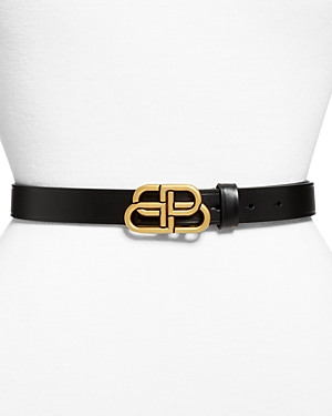 Balenciaga Women's Double Logo Slim Leather Belt