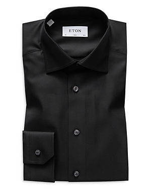 Shop Eton Slim Fit Diagonal Weave Shirt In Black