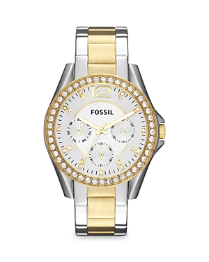 Fossil Women's Riley Two Tone Stainless Steel Bracelet Watch 38mm In Two Tone