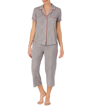 Kate Spade New York Floral Print Cropped Pajama Set In Grey Dots